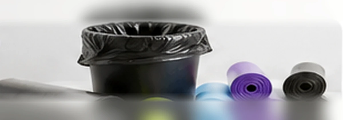 رولات أكياس نفايات بأحجام وألوان مختلفة مع سلة منزلية